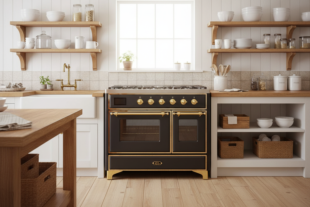 ILVE Majestic II 40" Liquid Propane Dual Fuel Range Matte Graphite Brass Trim UMD10FDNS3MGGLP