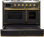 ILVE Majestic II 40" Dual Fuel Range, Matte Graphite, Brass Trim UMD10FDNS3MGG - Farmhouse Kitchen and Bath