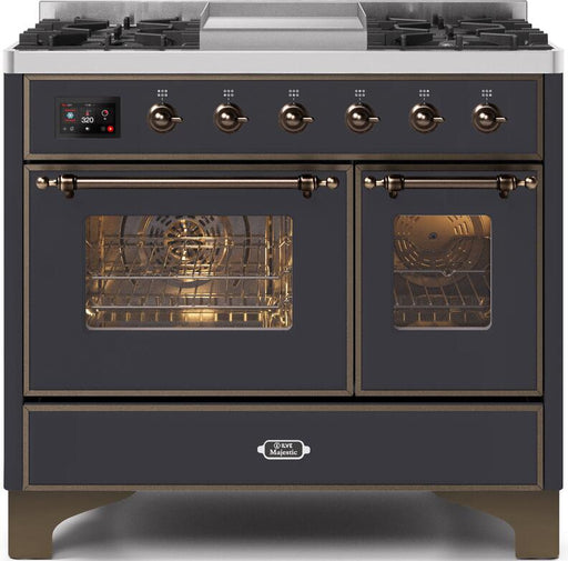 ILVE Majestic II 40" Dual Fuel Range, Matte Graphite, Bronze Trim UMD10FDNS3MGB - Farmhouse Kitchen and Bath