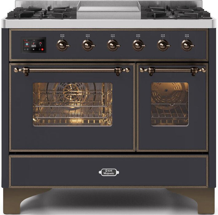 ILVE Majestic II 40" Dual Fuel Range, Matte Graphite, Bronze Trim UMD10FDNS3MGB - Farmhouse Kitchen and Bath