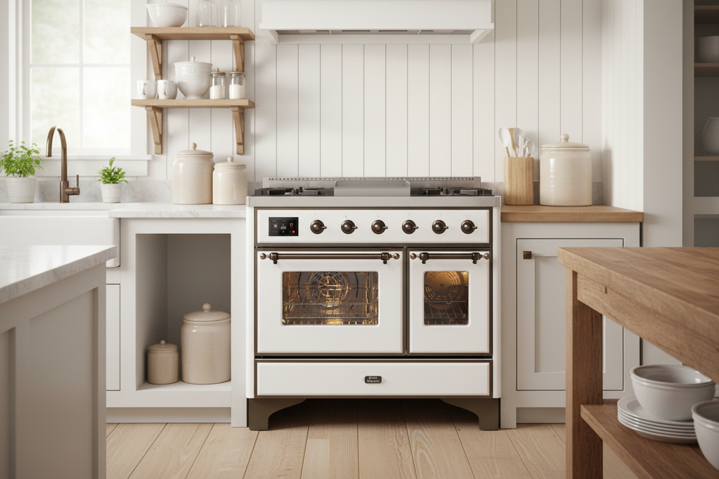 ILVE Majestic II 40" Liquid Propane Dual Fuel Range White Bronze Trim UMD10FDNS3WHBLP