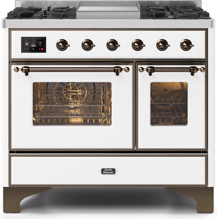 ILVE Majestic II 40" Dual Fuel Range White Bronze Trim UMD10FDNS3WHB - Farmhouse Kitchen and Bath
