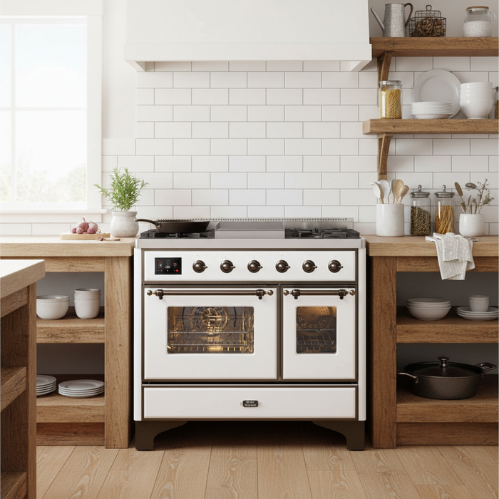 ILVE Majestic II 40" Dual Fuel Range White Bronze Trim UMD10FDNS3WHB