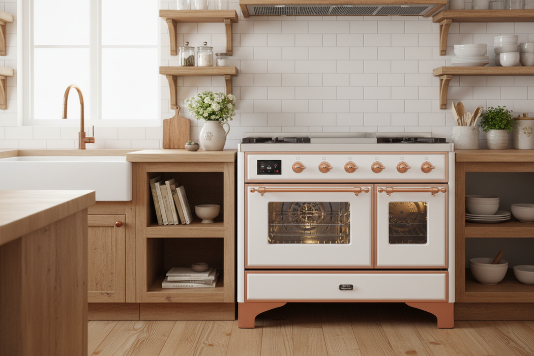 ILVE Majestic II 40" Dual Fuel Range White Copper Trim UMD10FDNS3WHP
