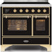 ILVE Majestic II 40" Electric Range, Glossy Black, Brass Trim UMDI10NS3BKG - Farmhouse Kitchen and Bath