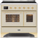Ilve Majestic II 40 Inch Electric Freestanding Range in Antique White with Brass Trim, UMDI10NS3AWG - Farmhouse Kitchen and Bath