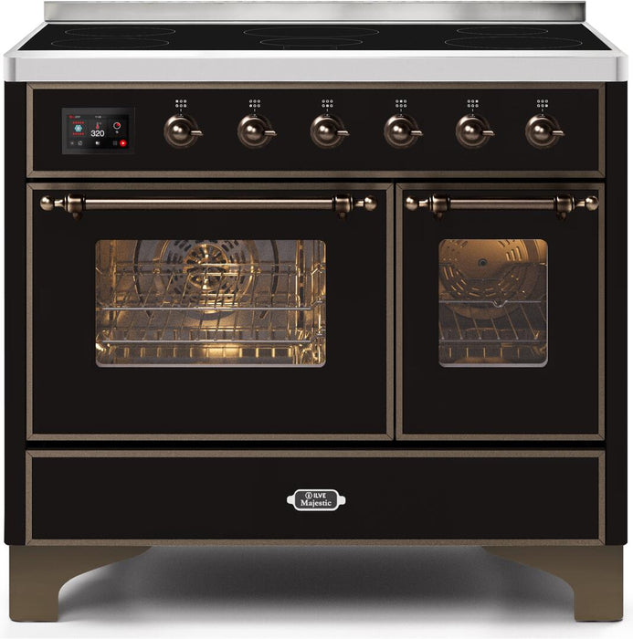 Ilve Majestic II 40 Inch Electric Freestanding Range in Glossy Black with Bronze Trim, UMDI10NS3BKB - Farmhouse Kitchen and Bath