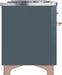ILVE Majestic II 48" Dual Fuel Liquid Propane Freestanding Range, Blue Grey, Copper Trim UM12FDNS3BGPLP - Farmhouse Kitchen and Bath