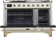 ILVE Majestic II 48" Dual Fuel Natural Gas Freestanding Range, White, Brass Trim UM12FDNS3WHG - Farmhouse Kitchen and Bath