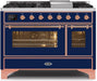 ILVE Majestic II 48" Dual Fuel Range Blue, Copper Trim UM12FDNS3MBP - Farmhouse Kitchen and Bath