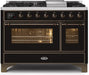 ILVE Majestic II 48" Dual Fuel Range, Glossy Black, UM12FDNS3BKBLP - Farmhouse Kitchen and Bath
