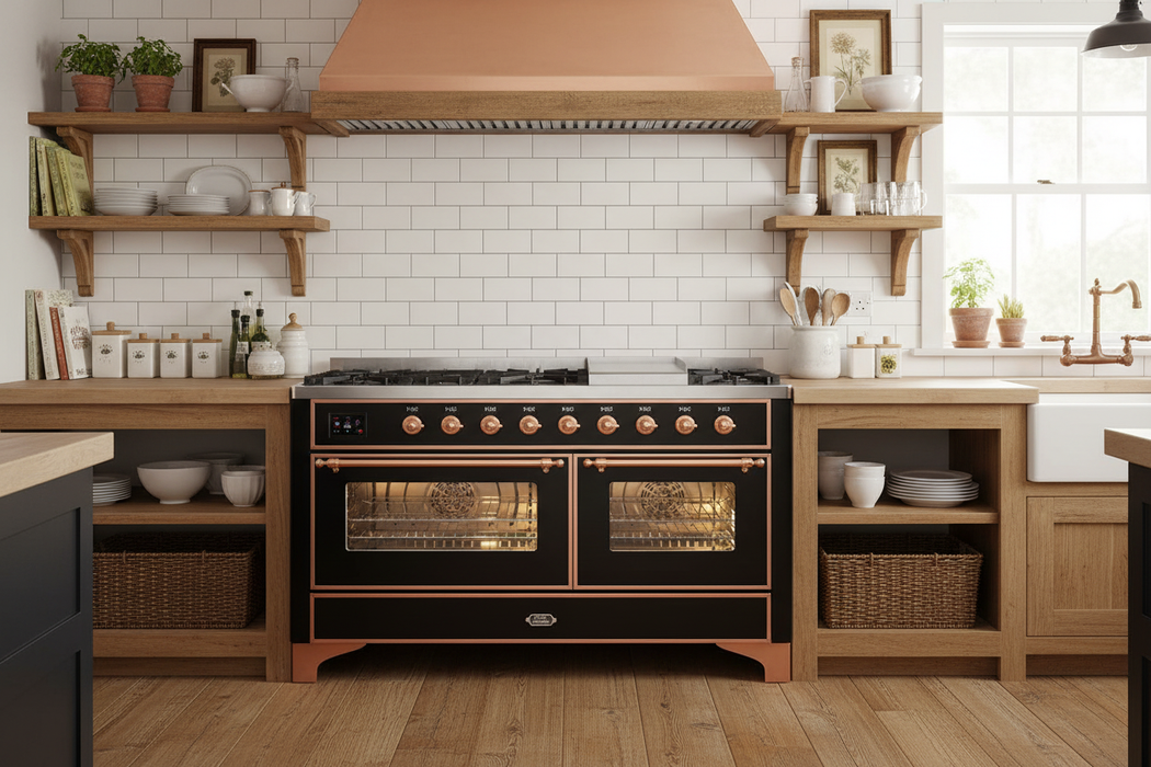 ILVE Majestic II 60" Dual Fuel Glossy Black Copper Trim UM15FDNS3BKP