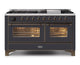 ILVE Majestic II 60" Dual Fuel Liquid Propane Freestanding Range, Matte Graphite, Bronze Trim UM15FDNS3MGBLP