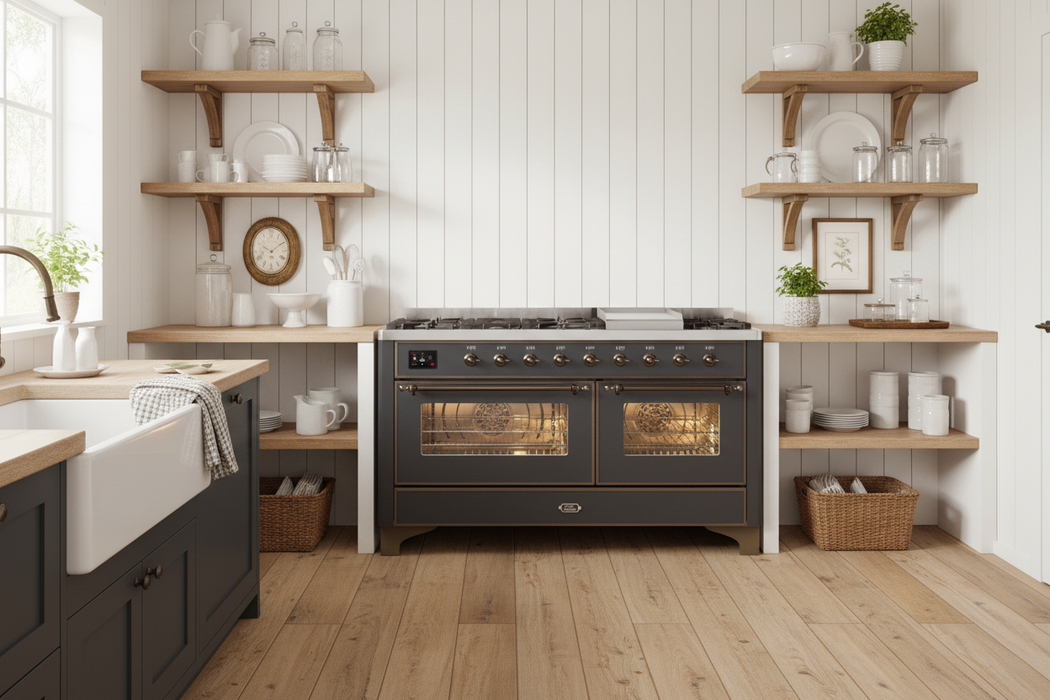 ILVE Majestic II 60" Dual Fuel Liquid Propane Freestanding Range, Matte Graphite, Bronze Trim UM15FDNS3MGBLP