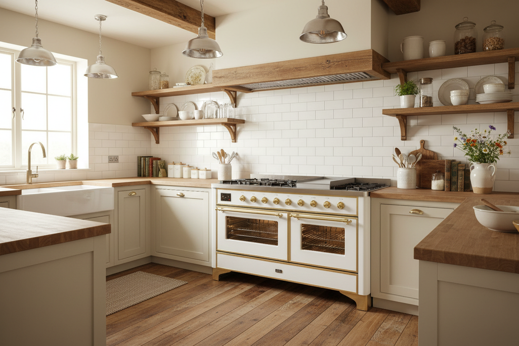 ILVE Majestic II 60" Dual Fuel Natural Gas Freestanding Range, White, Brass Trim UM15FDNS3WHG