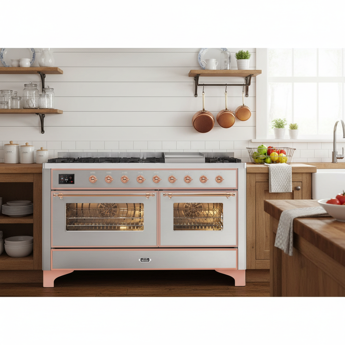 ILVE Majestic II 60" Dual Fuel, Stainless Steel, Copper Trim UM15FDNS3SSP