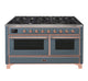 Ilve Majestic II 60 Inch Dual Fuel Liquid Propane Freestanding Range in Blue Grey with Copper Trim, UM15FDNS3BGPLP
