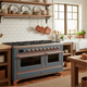 ILVE Majestic II 60 Inch Dual Fuel Natural Gas Freestanding Range, Blue Grey, Copper Trim, UM15FDNS3BGP