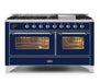 ILVE Majestic II 60"Dual Fuel Range Blue Chrome Trim UM15FDNS3MBCLP - Farmhouse Kitchen and Bath