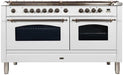 ILVE Nostalgie 60" Dual Fuel Natural Gas Freestanding Range, White, Bronze Trim UPN150FDMPBY - Farmhouse Kitchen and Bath