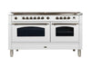 ILVE Nostalgie 60" Dual Fuel Natural Gas Freestanding Range, White, Bronze Trim UPN150FDMPBY - Farmhouse Kitchen and Bath