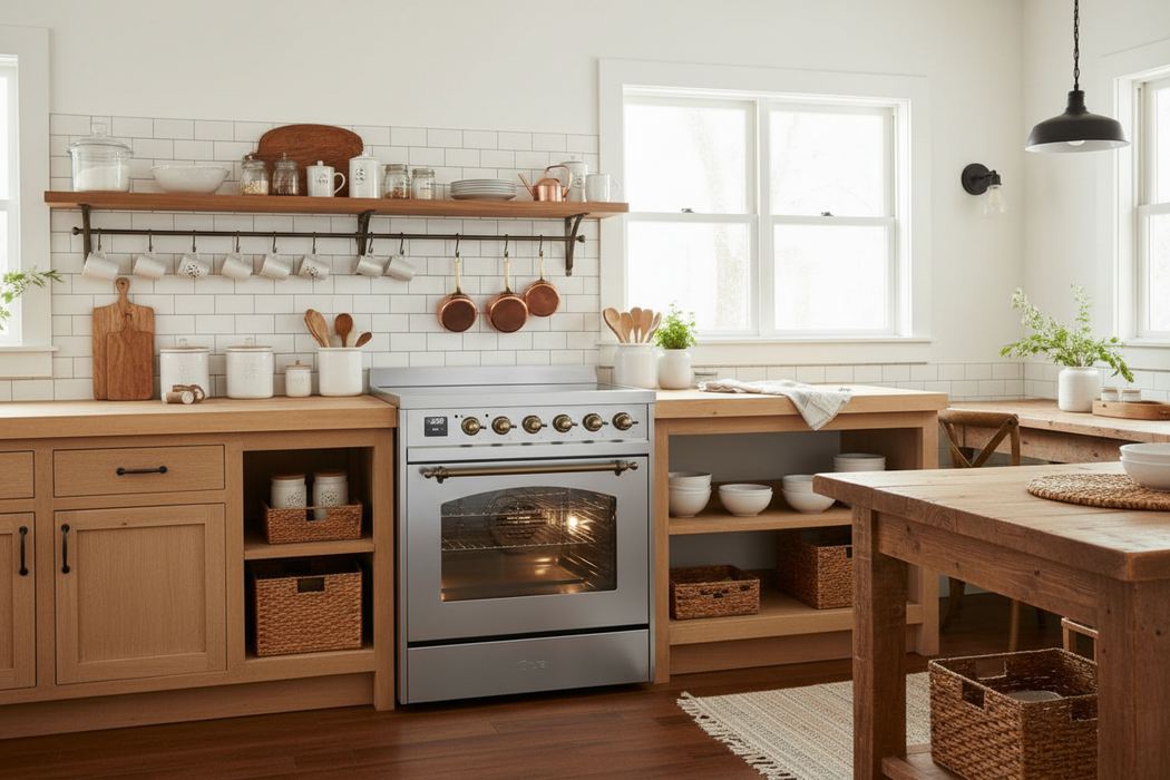 ILVE Nostalgie II 30" Electric Range, Stainless Steel, Bronze Trim UPI304NMPSSB