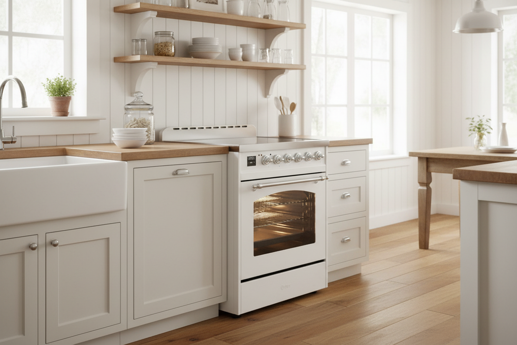 ILVE Nostalgie II 30" Electric Range, White, Chrome Trim UPI304NMPWHC