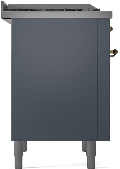 ILVE Nostalgie II 36 " Dual Fuel Natural Gas Freestanding Range in Blue Grey with Brass Trim, UP36FNMPBGG - Farmhouse Kitchen and Bath