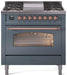 ILVE Nostalgie II 36 " Dual Fuel Natural Gas Freestanding Range in Blue Grey with Copper Trim, UP36FNMPBGP - Farmhouse Kitchen and Bath