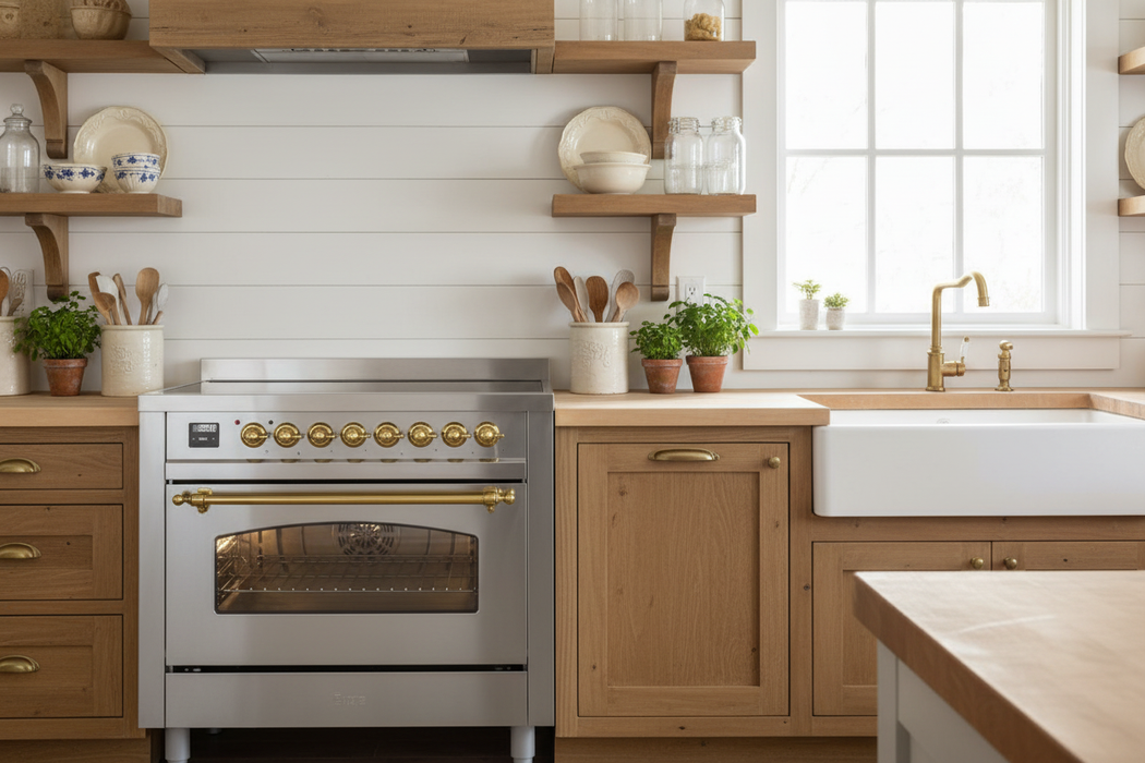 ILVE Nostalgie II 36 " Induction Range, Stainless Steel, Brass Trim UPI366NMPSSG