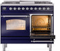 ILVE Nostalgie II 40" Dual Fuel Natural Gas Range, Blue, Chrome Trim UPD40FNMPMBC - Farmhouse Kitchen and Bath