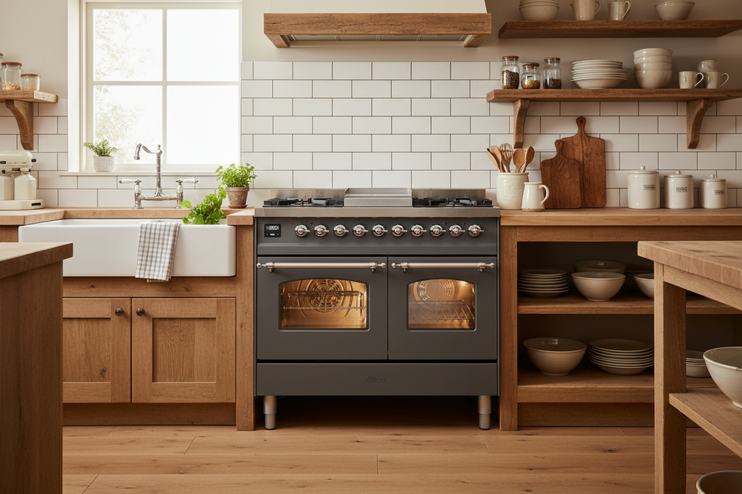 ILVE Nostalgie II 40" Dual Fuel Natural Gas Range, Matte Graphite, Chrome Trim UPD40FNMPMGC