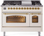 ILVE Nostalgie II 48" Dual Fuel Natural Gas Range, Antique White, Brass Trim UP48FNMPAWG - Farmhouse Kitchen and Bath