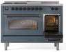 ILVE Nostalgie II 48" Dual Fuel Natural Gas Range Blue Grey Bronze Trim UP48FSNMPBGB - Farmhouse Kitchen and Bath