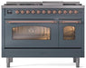 ILVE Nostalgie II 48" Dual Fuel Natural Gas Range, Blue Grey, Copper Trim UP48FNMPBGP - Farmhouse Kitchen and Bath
