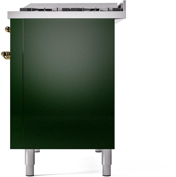ILVE Nostalgie II 48" Dual Fuel Natural Gas Range, Emerald Green, Brass Trim ILVE UP48FNMPEGG - Farmhouse Kitchen and Bath
