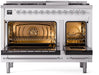 ILVE Nostalgie II 48" Dual Fuel Natural Gas Range, White, Chrome Trim UP48FNMPWHC - Farmhouse Kitchen and Bath