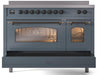 ILVE Nostalgie II 48 " Electric Range, Blue Grey, Bronze Trim UPI486NMPBGB - Farmhouse Kitchen and Bath