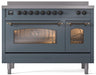 ILVE Nostalgie II 48 " Electric Range, Blue Grey, Bronze Trim UPI486NMPBGB - Farmhouse Kitchen and Bath