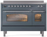 ILVE Nostalgie II 48 " Electric Range, Blue Grey, Chrome Trim UPI486NMPBGC - Farmhouse Kitchen and Bath