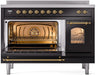 ILVE Nostalgie II 48" Electric Range, Glossy Black, Brass Trim UPI486NMPBKG - Farmhouse Kitchen and Bath