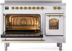 ILVE Nostalgie II 48" Electric Range, White, Brass Trim UPI486NMPWHG - Farmhouse Kitchen and Bath