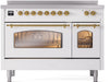 ILVE Nostalgie II 48" Electric Range, White, Brass Trim UPI486NMPWHG - Farmhouse Kitchen and Bath