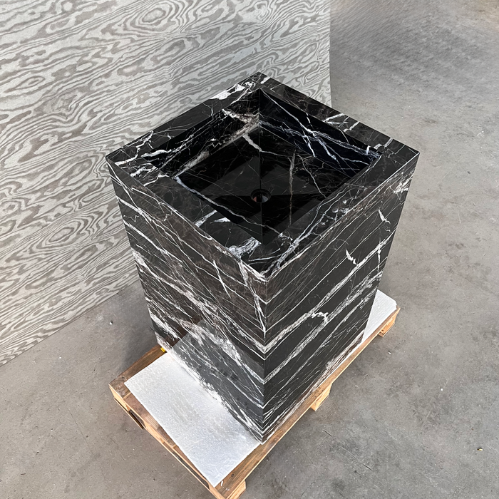 Black Marble Alexandra Pedestal Sink Handcrafted Custom Premium Design Fixture