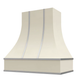 Antique White Range Hood With Curved Front, Silver Strapping and Block Trim - 30", 36", 42", 48", 54" and 60" Widths Available
