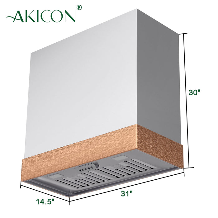 Akicon 30" Stainless Steel Wall Mount Range Hood with 600 CFM Vent Hood — AK-HS30HD-BSC-48