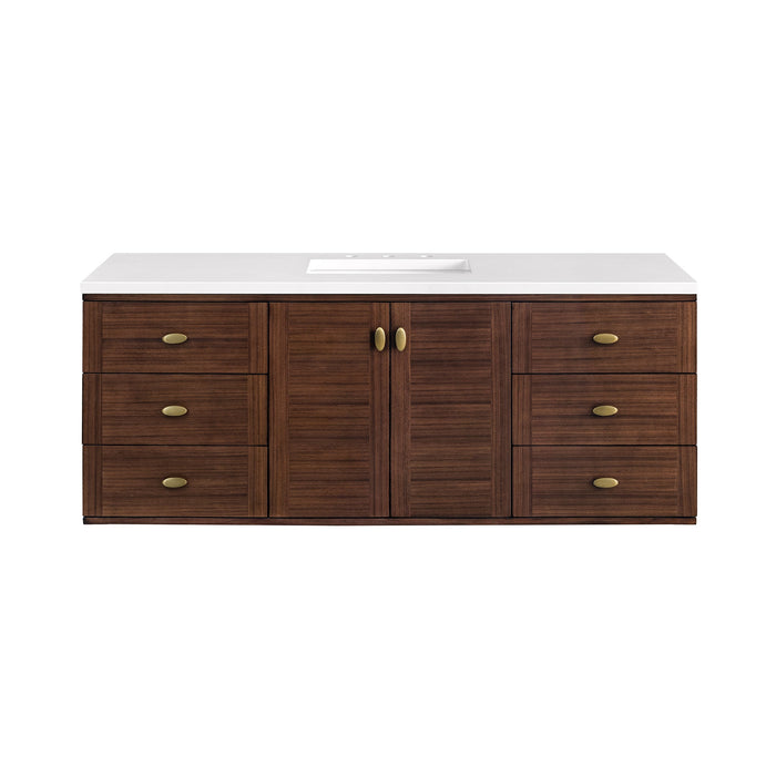James Martin Amberly 60" Dual Mount Single Bathroom Vanity, Mid-Century Walnut