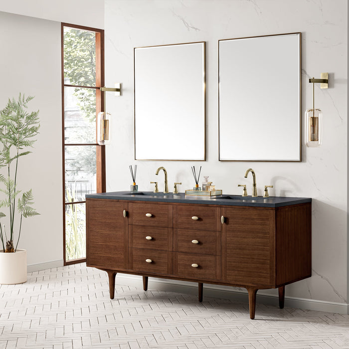 James Martin Amberly 72" Dual Mount Double Bathroom Vanity, Mid-Century Walnut