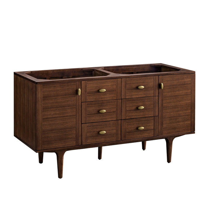 James Martin Amberly 60" Dual Mount Double Bathroom Vanity, Mid-Century Walnut