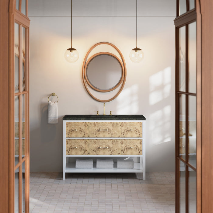 James Martin Olena 48" Single Bathroom Vanity, Polished White and Light Mappa Burl